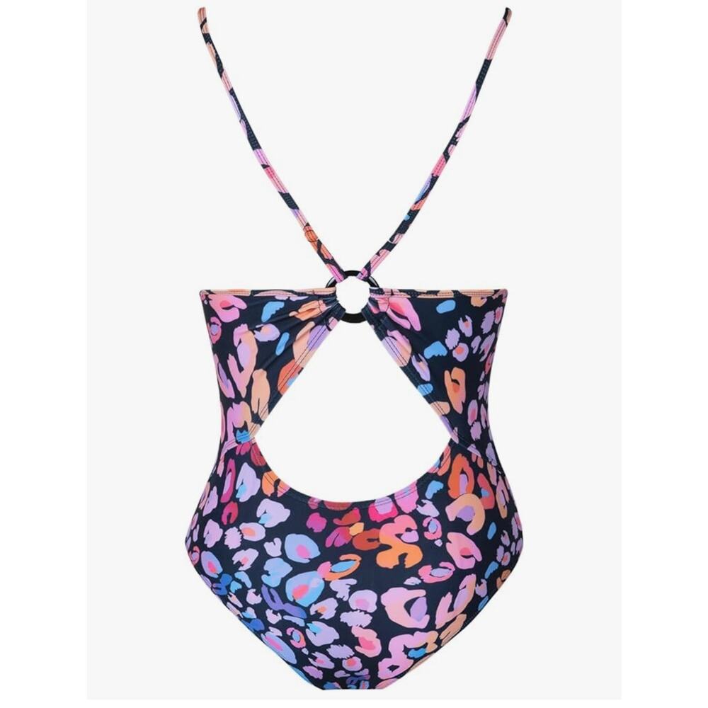 Cupshe One Piece Swimsuit NWOT Sz L Multicolored Leopard Print O Ring Cutout - Picture 4 of 14